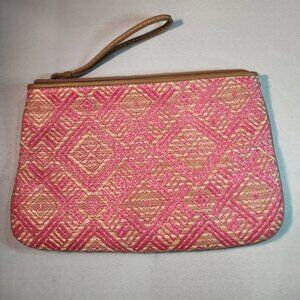 Loft Pink and Tan Tweed Wristlet Clutch